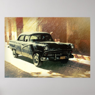 Coche americano en La Habana, Cuba cartel de arte