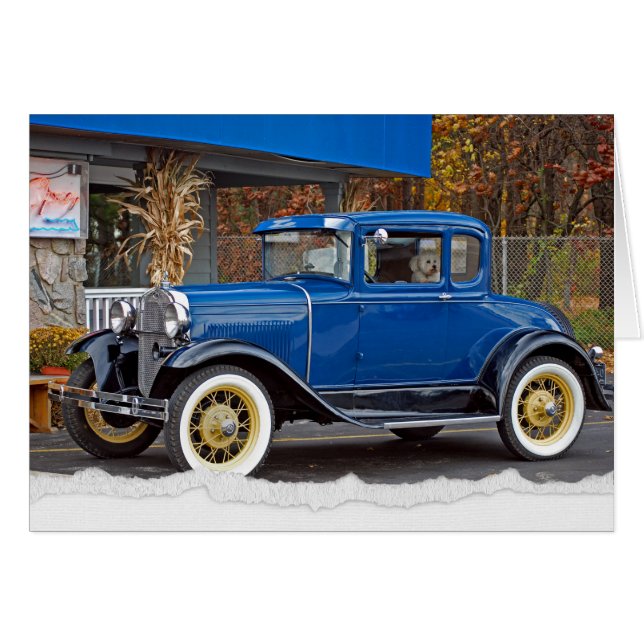 Coche antiguo de Diner con perro de Bichon Frise (Anverso (Horizontal))