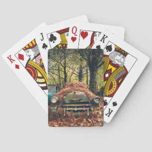 Coche Antiguo en Hojas de Otoño Cartas Clásicas