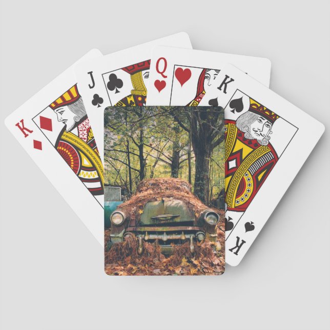 Coche Antiguo en Hojas de Otoño Cartas Clásicas (Reverso)