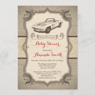 Coche Baby Shower Invitación Vieja Retro