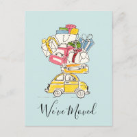 Coche con maletas de viaje Nos hemos mudado postal