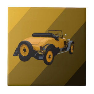 Coche convertible vintage amarillo, baldosa de cer