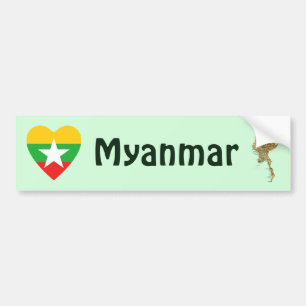 Coche Corazón de la bandera de Myanmar + Pegatina para