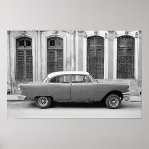Coche cubano clásico, una impresión blanco y negro
