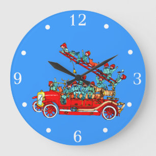 Coche de bomberos con el reloj de pared de los