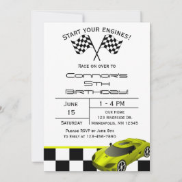 Coche de carrera amarilla | Invitación de cumpleañ