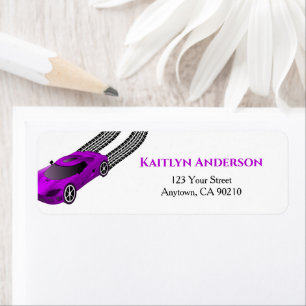 Coche de Carreras Morado   Etiqueta Personalizada 