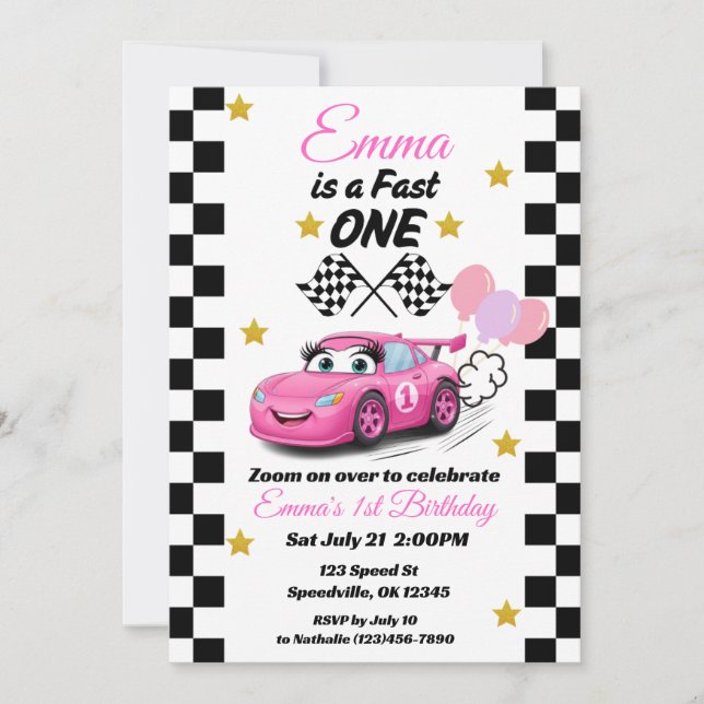 Coche de Invitación de Primer Cumpleaños de un Chi (Anverso)