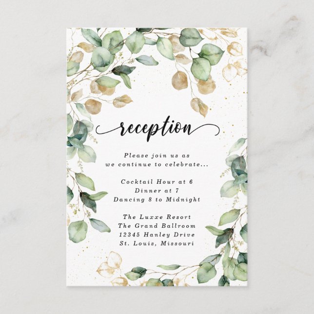 Coche de la recepción Eucalyptus Gold Watercolor (Anverso)