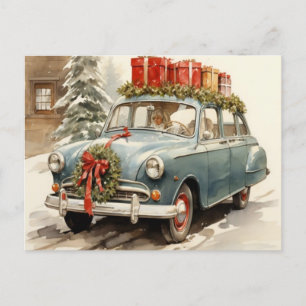 Coche de Navidad Azul Clásico Vintage