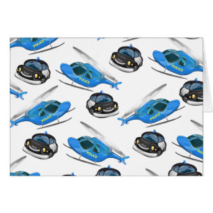 Coche de policía y helicóptero