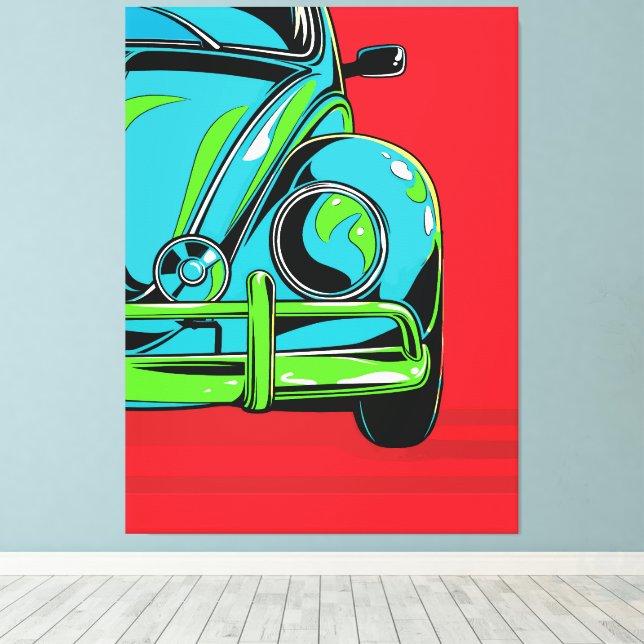 Coche Deportivo Retro Turquesa Frente Arte Pop (Insitu (piso de madera))
