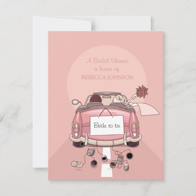 Coche Getaway Rosa - Invitación a la ducha de novi (Anverso)