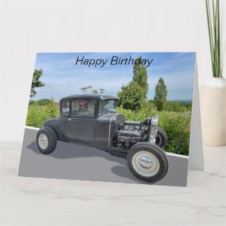 Coche Hot Rod en el campo, tarjeta de cumpleaños e