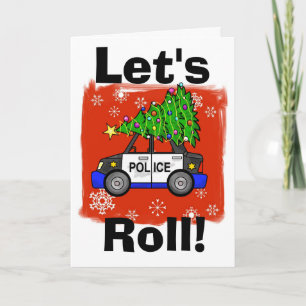 Coche policial con tarjeta de árbol de Navidad Per