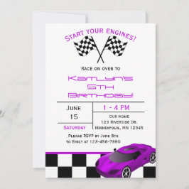 Coche Purple Race | Invitación de cumpleaños de ni