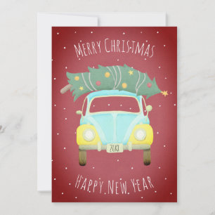 Coche Retro Rojo Borgoña Navidad Árbol Año Persona