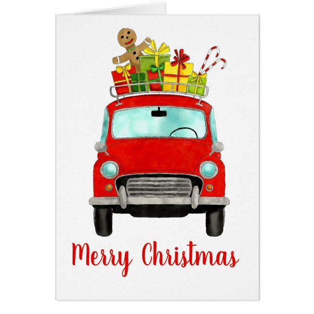 Coche Retro Rojo con regalos de Navidades (Frente)