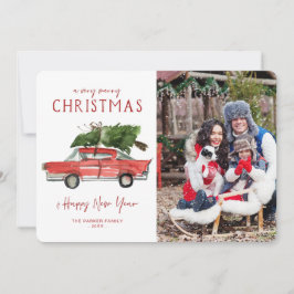 Coche rojo acuático | Tarjeta fotográfica navideña