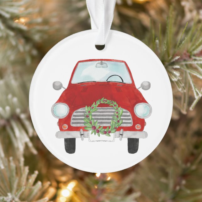 Coche rojo con Navidades corona ornamento (Árbol)