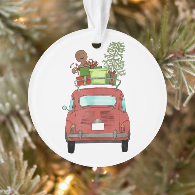 Coche rojo con Navidades Ornamento de regalos (Árbol)