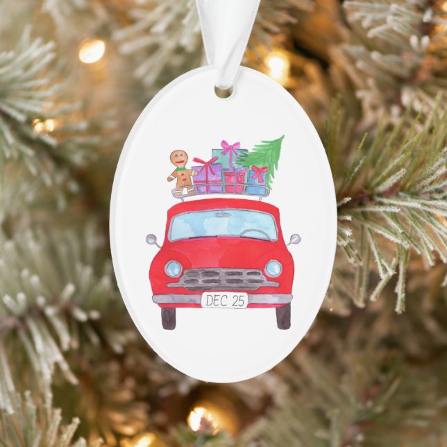 Coche rojo con Navidades Regalos Ornamento acuátic (Árbol)