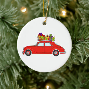 Coche rojo con Navidades Regalos Ornamento cerámic