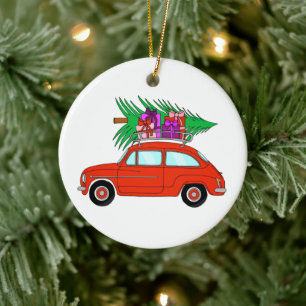 Coche rojo con Navidades Regalos Ornamento cerámic