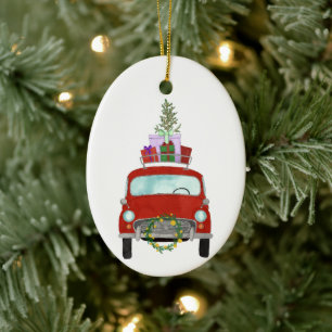 Coche rojo con Navidades Regalos Ornamento cerámic