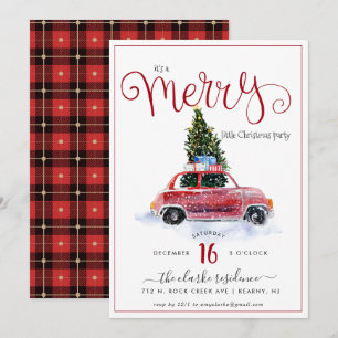 Coche Rojo Vintage con Invitación de Árbol de Navi