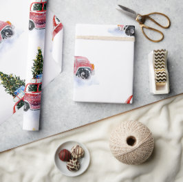 Coche Rojo Vintage | Papel de Regalo de Navidad