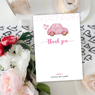 Coche rosa Tarjeta plana de agradecimiento