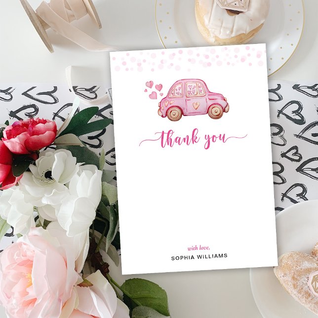 Coche rosa Tarjeta plana de agradecimiento (Subido por el creador)