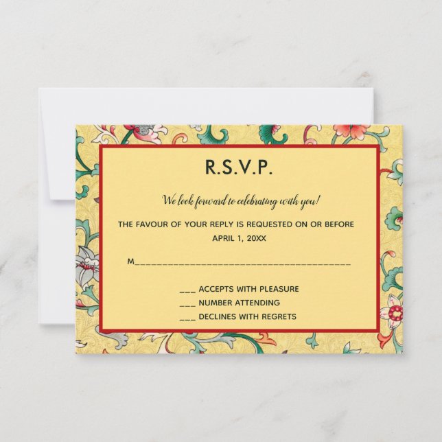 Coche RSVP de patrón floral chino oriental editabl (Anverso)