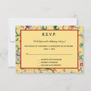 Coche RSVP de patrón floral chino oriental editabl