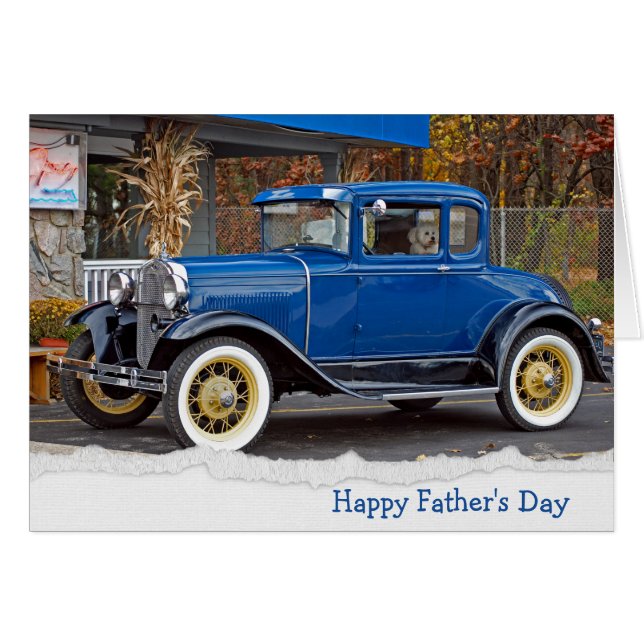 Coche viejo del Día del Padre con perro de la novi (Anverso (Horizontal))