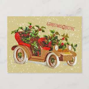 Coche vintage de Navidad lindo Holly nieve oro