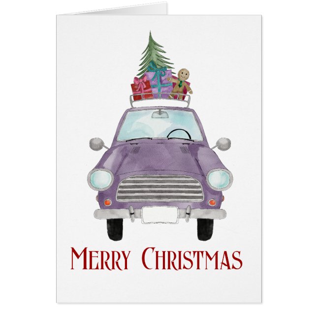 Coche violeta con regalos de Navidades (Frente)