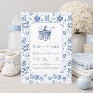 Cochecito Azul Invitación para Fiesta de Bebé Niño