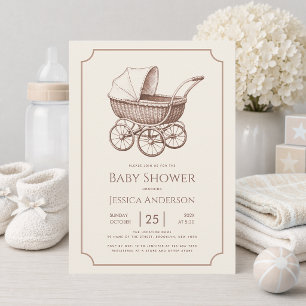 Cochecito de Bebé Vintage Sepia Invitación para Ba