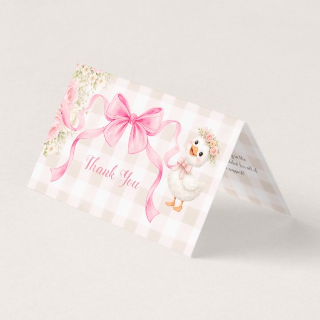 Cochino de Gingham Rosa Bautizo Tarjeta de Agradec (Anverso)