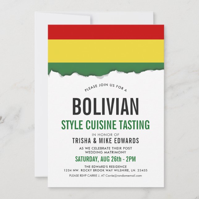 Cocina boliviana| Invitación blanca con marca de F (Anverso)