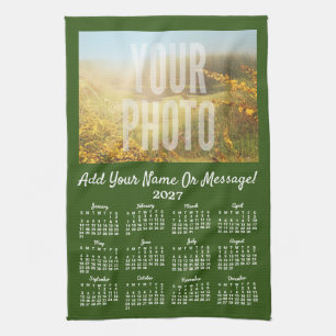 Cocina Calendario de paño de té con tu foto verde