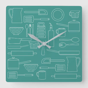Cocina cocinando utensilios temáticos Reloj Verde