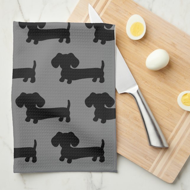 Cocina de Dachshund Toalla de Cocina de Dish Negro (Doblado Cuarto)