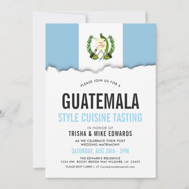 Cocina de Guatemala| Invitación blanca con marca d (Anverso)