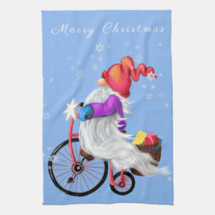 Cocina de navidades Toalla de Gnome con bicicleta
