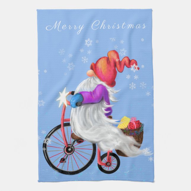Cocina de navidades Toalla de Gnome con bicicleta  (Vertical)