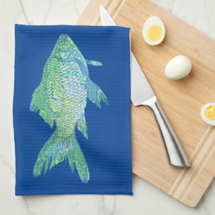 Cocina de pescado verde y azul Toalla de baño